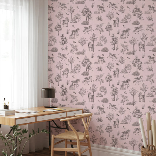 Whimsical Unicorn Forest Fantasy Pink Wallpaper Wallpaper⁠