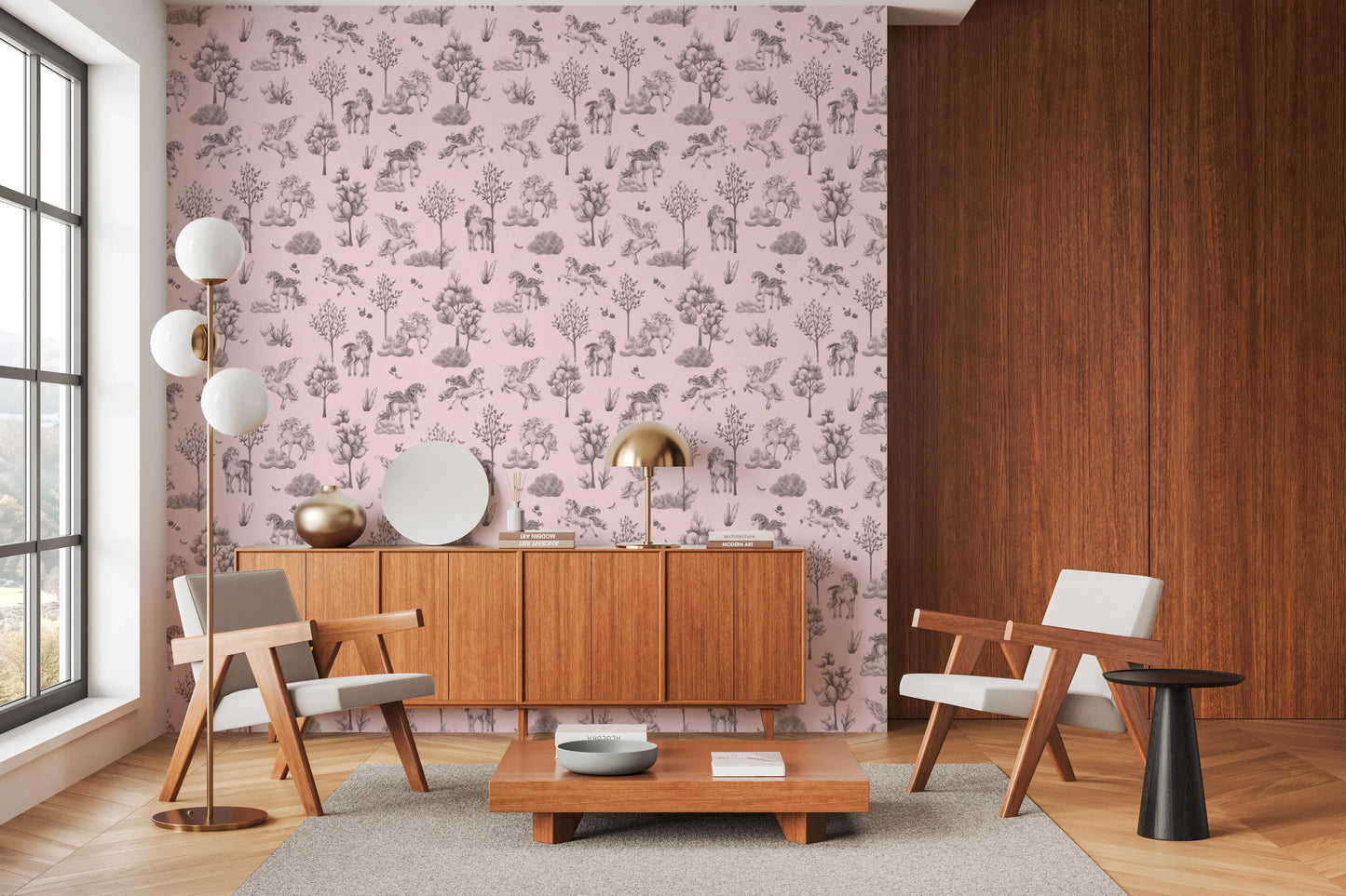 Whimsical Unicorn Forest Fantasy Pink Wallpaper Wallpaper⁠