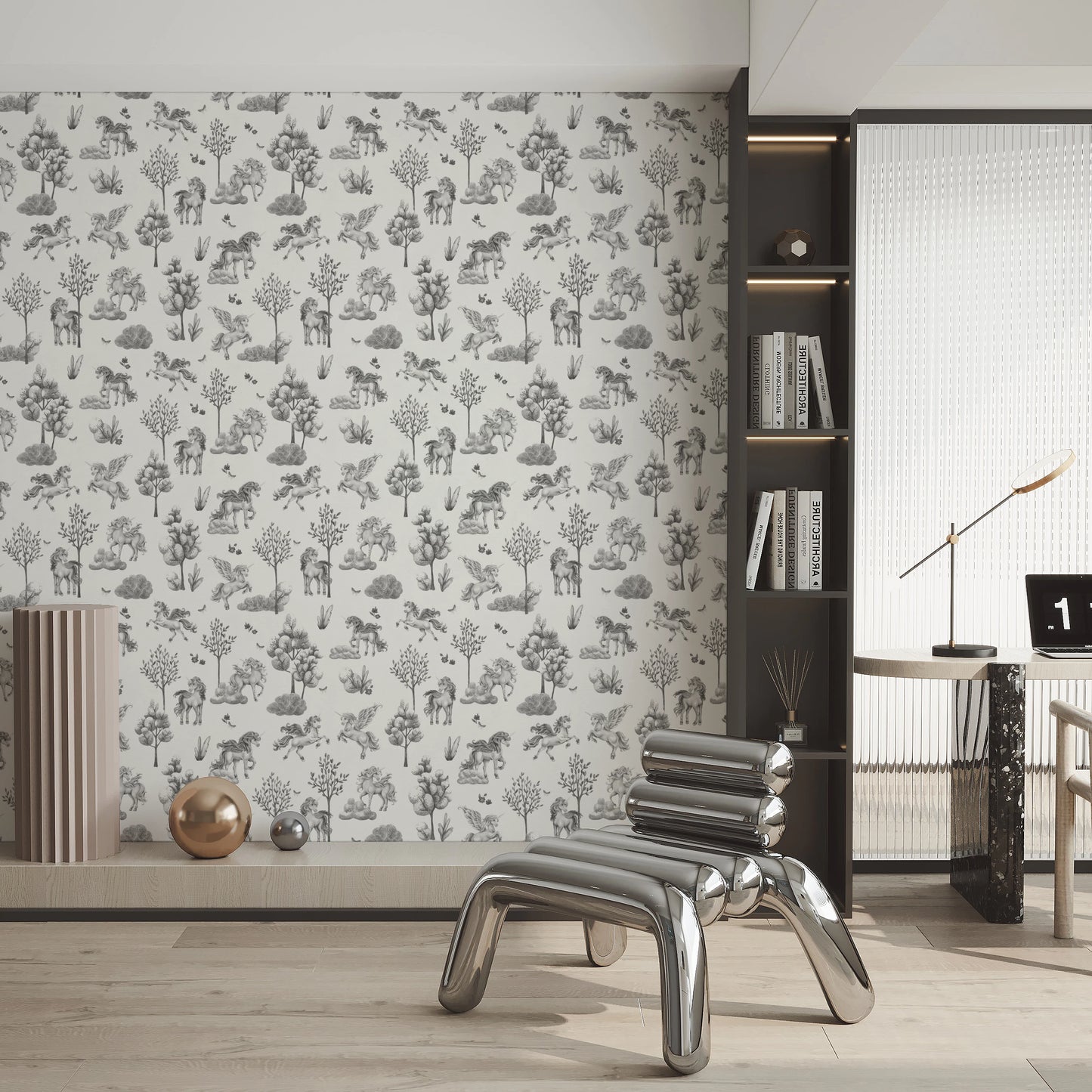 Whimsical Unicorn and Butterfly Woodland Pattern Wallpaper⁠