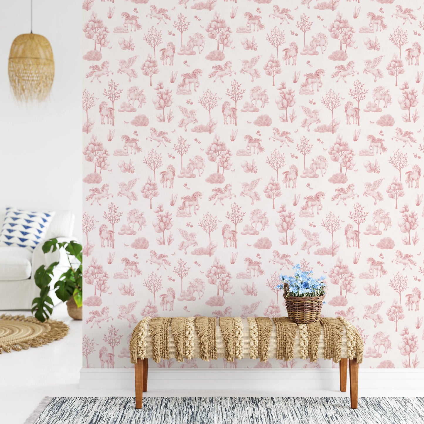 Magical Unicorn Forest Blush Pink Wallpaper Wallpaper⁠