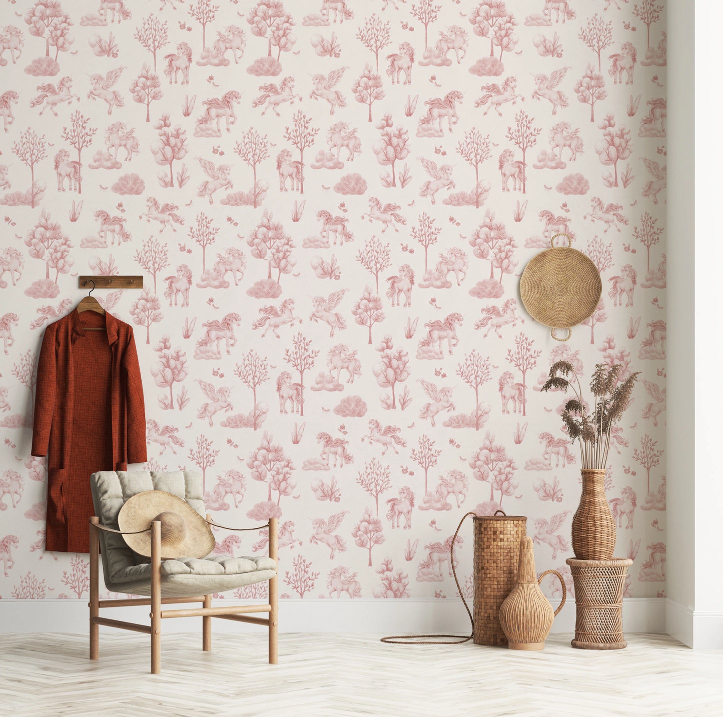 Magical Unicorn Forest Blush Pink Wallpaper Wallpaper⁠