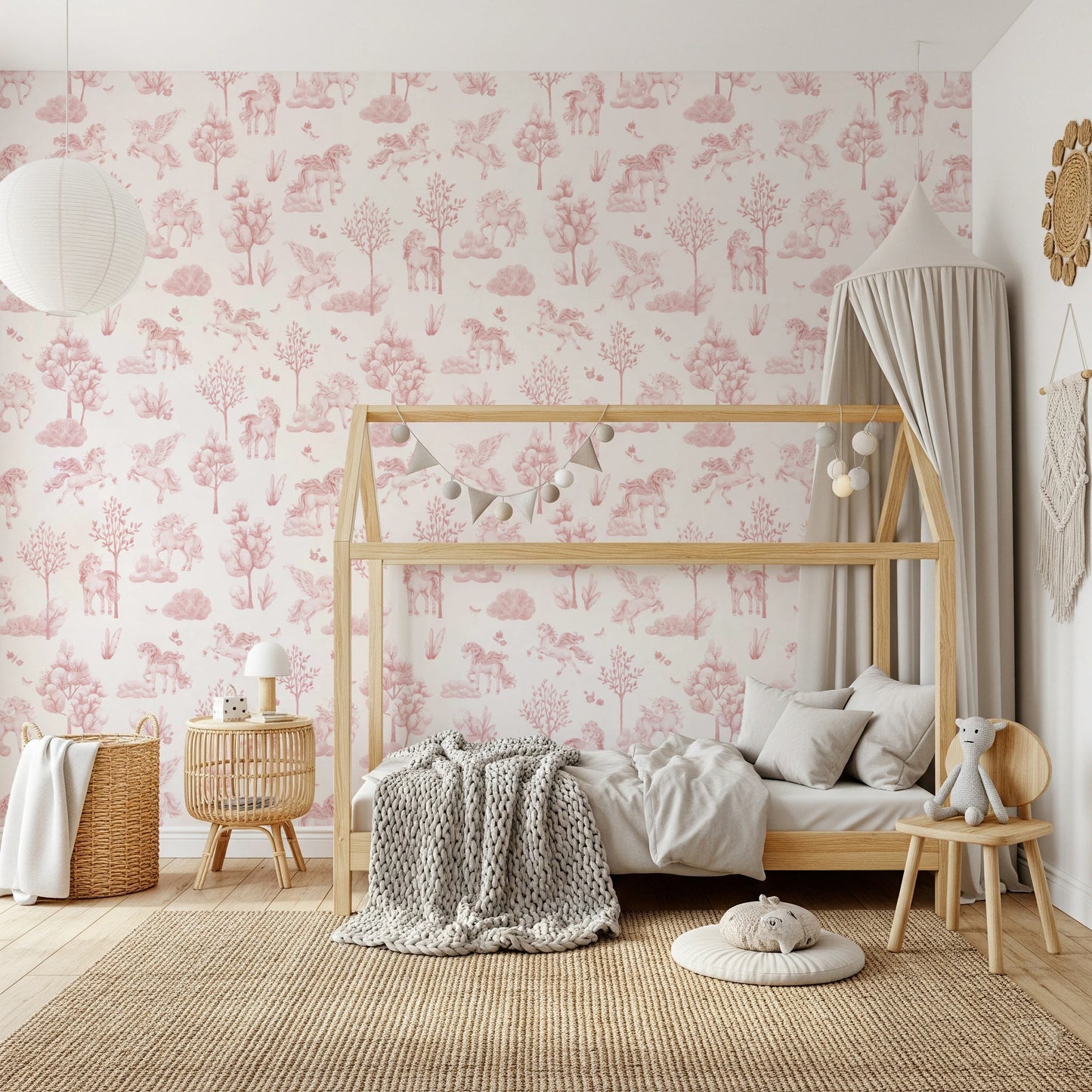 Magical Unicorn Forest Blush Pink Wallpaper Wallpaper⁠