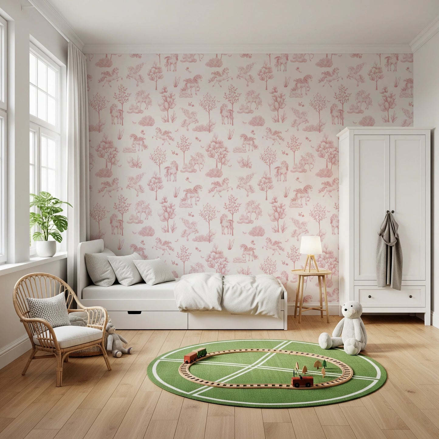 Magical Unicorn Forest Blush Pink Wallpaper Wallpaper⁠
