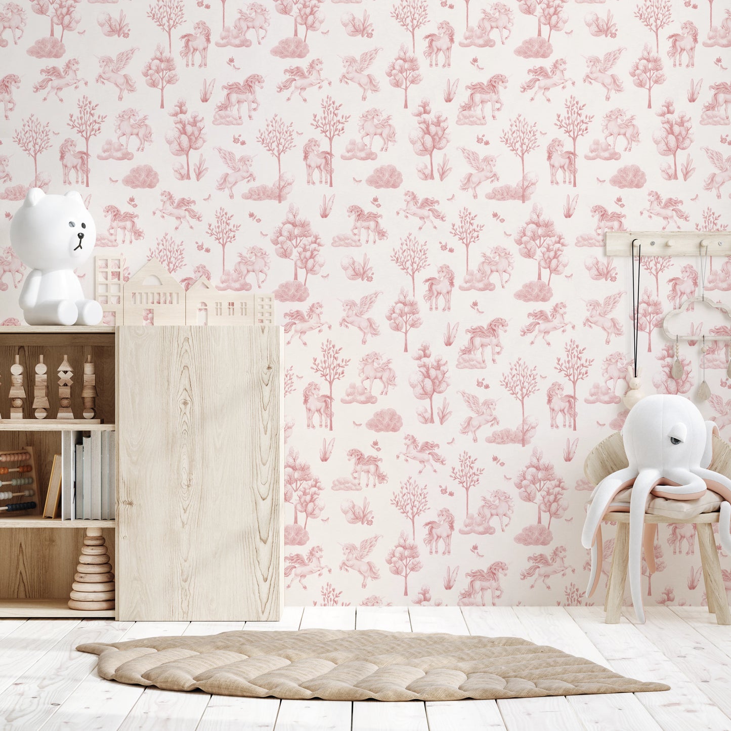 Magical Unicorn Forest Blush Pink Wallpaper Wallpaper⁠