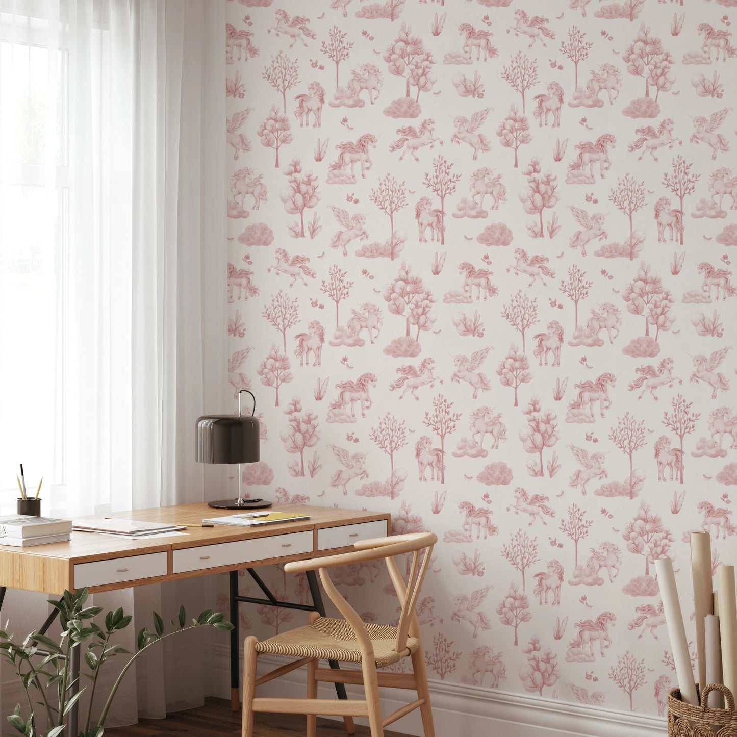 Magical Unicorn Forest Blush Pink Wallpaper Wallpaper⁠