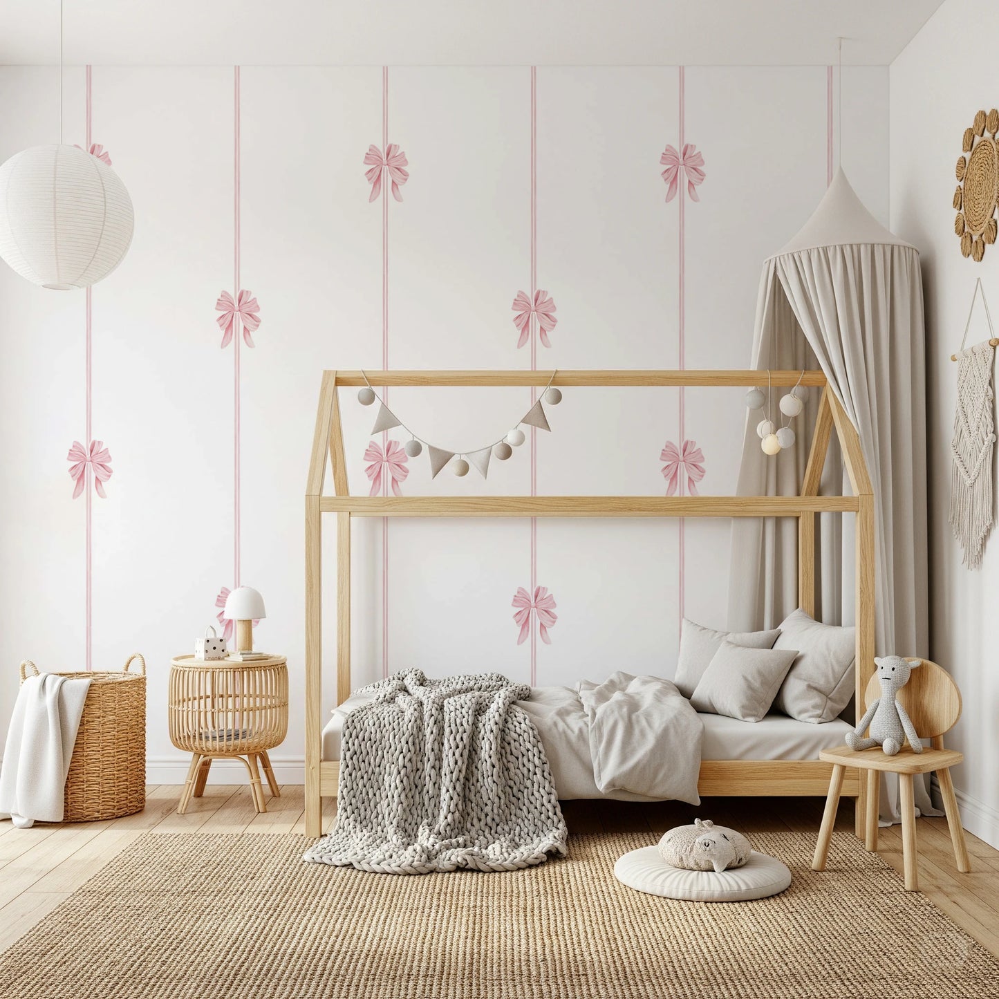 Delicate Pink Ribbon Vertical Stripe Wallpaper Wallpaper⁠