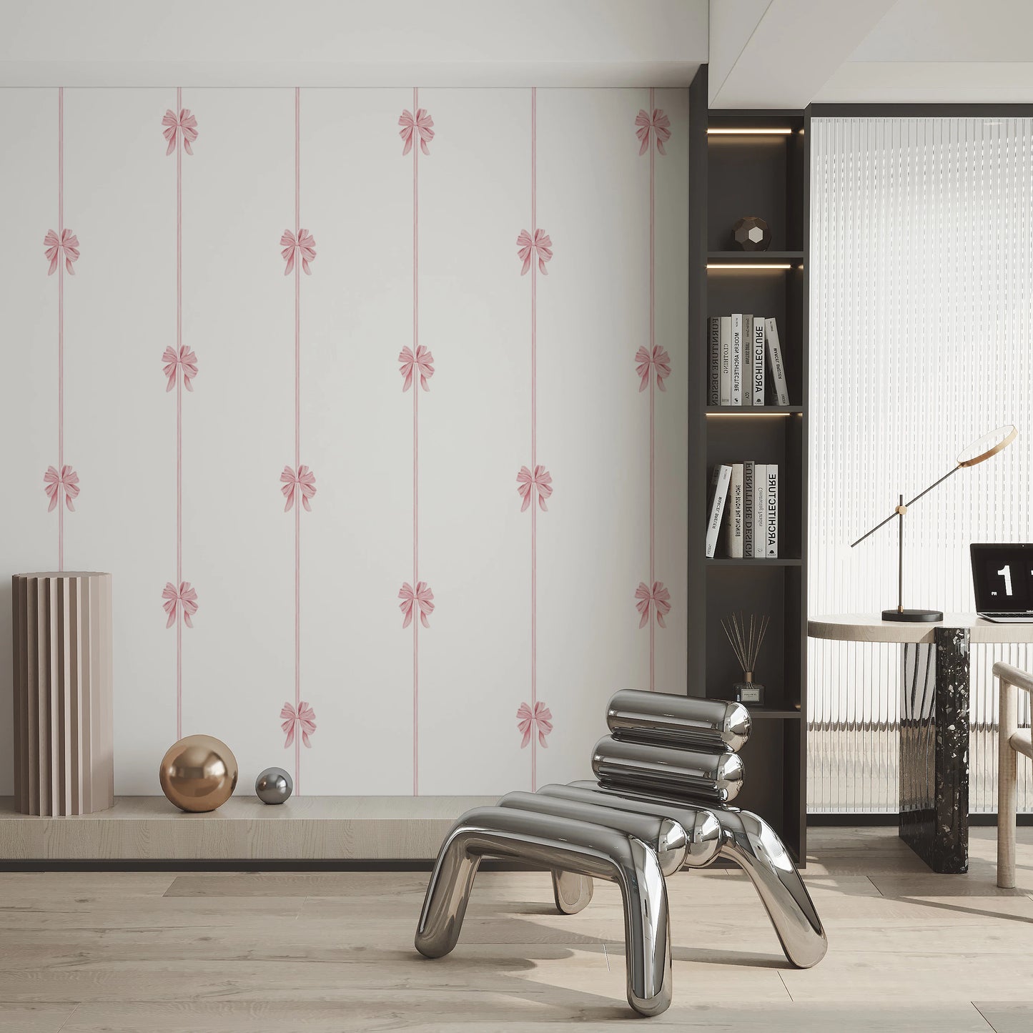 Delicate Pink Ribbon Vertical Stripe Wallpaper Wallpaper⁠