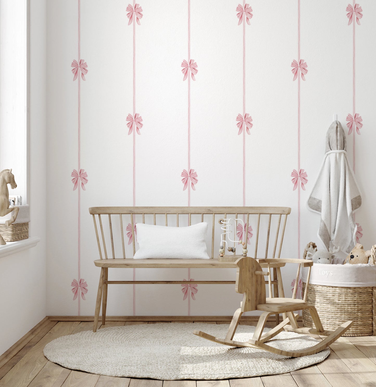 Delicate Pink Ribbon Vertical Stripe Wallpaper Wallpaper⁠