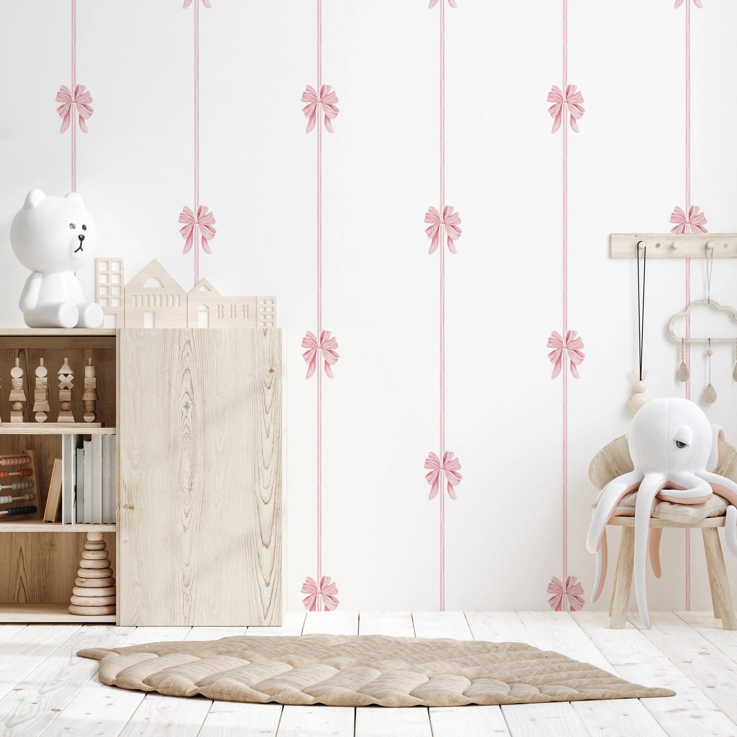 Delicate Pink Ribbon Vertical Stripe Wallpaper Wallpaper⁠