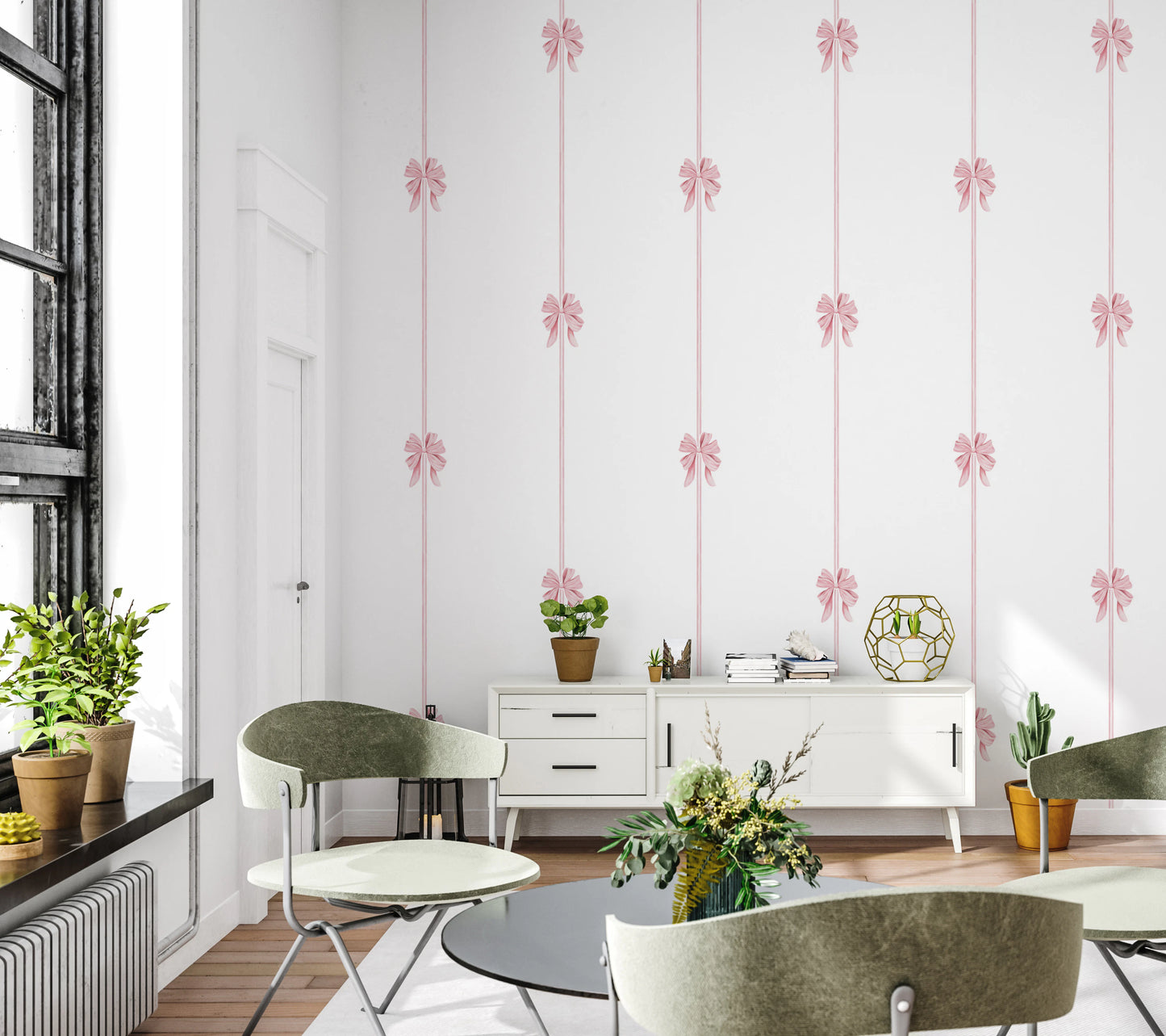 Delicate Pink Ribbon Vertical Stripe Wallpaper Wallpaper⁠