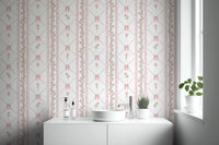 Delicate Pink Ribbon and Floral Stripe Wallpaper Wallpaper⁠
