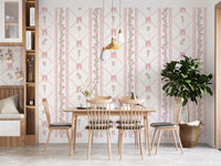 Delicate Pink Ribbon and Floral Stripe Wallpaper Wallpaper⁠