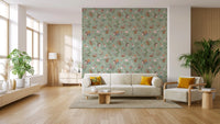 Whimsical Forest Friends Floral Meadow Green Wallpaper⁠