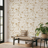 Golden Oasis Desert City Hand Drawn Wallpaper Wallpaper⁠