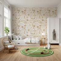 Golden Oasis Desert City Hand Drawn Wallpaper Wallpaper⁠