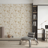 Golden Oasis Desert City Hand Drawn Wallpaper Wallpaper⁠