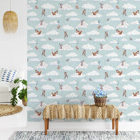 Whimsical Woodland Friends Floating in Soft Clouds Wallpaper⁠