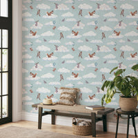 Whimsical Woodland Friends Floating in Soft Clouds Wallpaper⁠