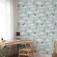 Whimsical Woodland Friends Floating in Soft Clouds Wallpaper⁠