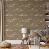 Minimalist Hand Drawn Mountain Forest Scene Wallpaper⁠