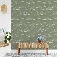 Serene Hand Drawn Mountain Forest Landscape Wallpaper⁠