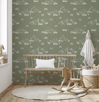 Serene Hand Drawn Mountain Forest Landscape Wallpaper⁠