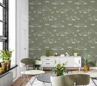 Serene Hand Drawn Mountain Forest Landscape Wallpaper⁠