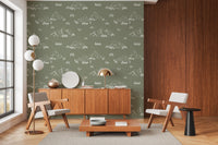 Serene Hand Drawn Mountain Forest Landscape Wallpaper⁠