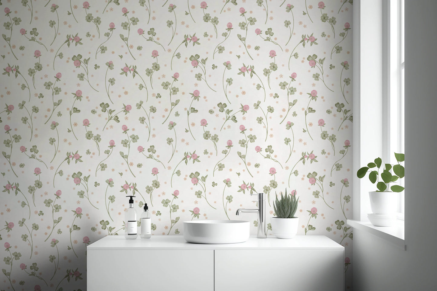 Delicate Meadow Clover Floral Botanical Wallpaper Wallpaper⁠