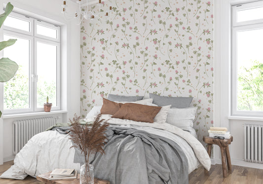 Delicate Meadow Clover Floral Botanical Wallpaper Wallpaper⁠