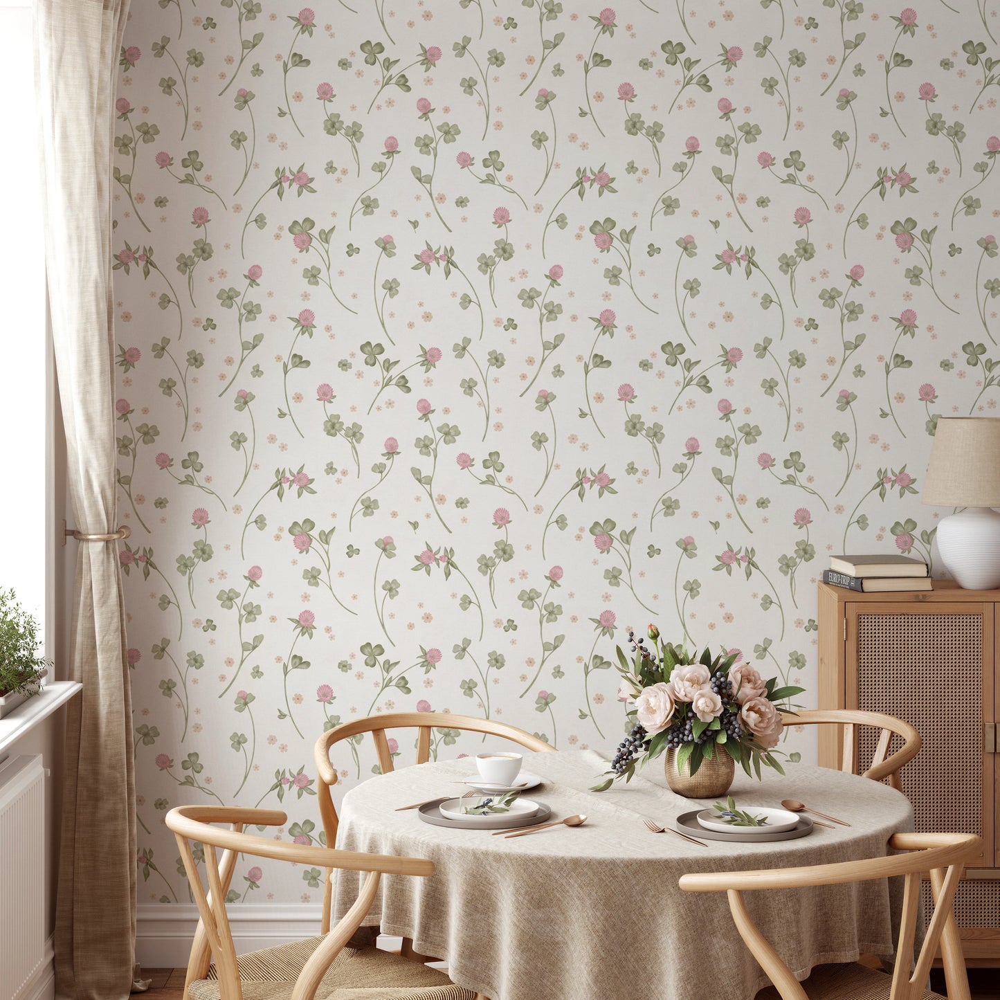Delicate Meadow Clover Floral Botanical Wallpaper Wallpaper⁠
