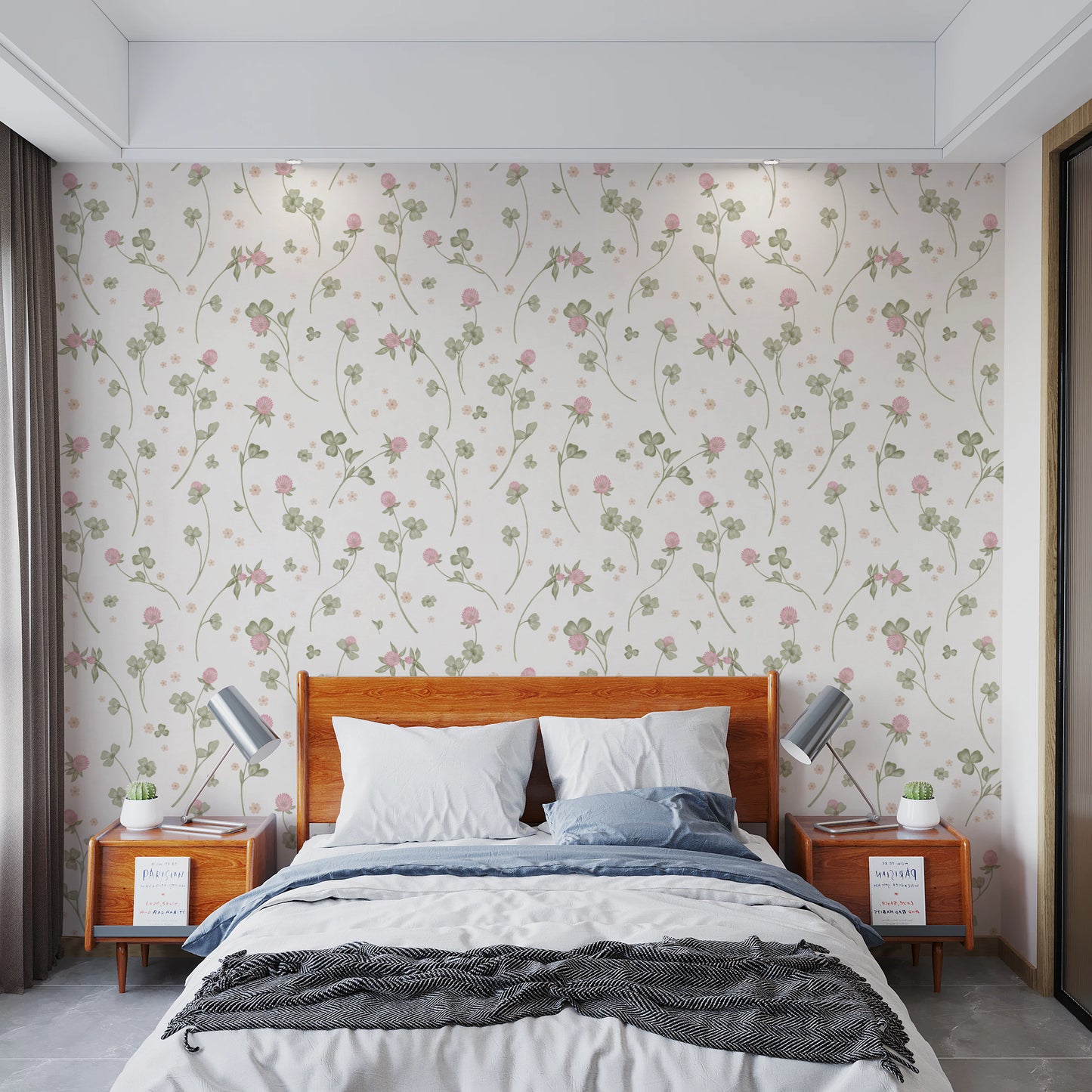 Delicate Meadow Clover Floral Botanical Wallpaper Wallpaper⁠