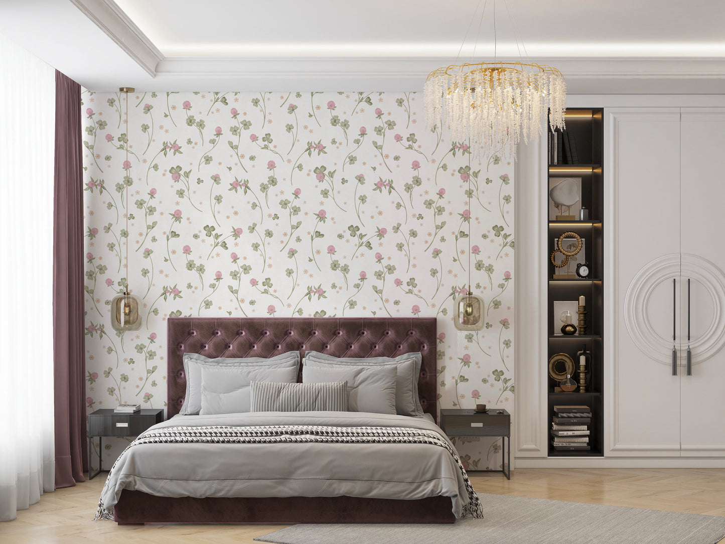 Delicate Meadow Clover Floral Botanical Wallpaper Wallpaper⁠