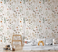 Boho Wildflower Meadow Watercolor Floral Print Wallpaper⁠