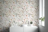 Boho Wildflower Meadow Watercolor Floral Print Wallpaper⁠