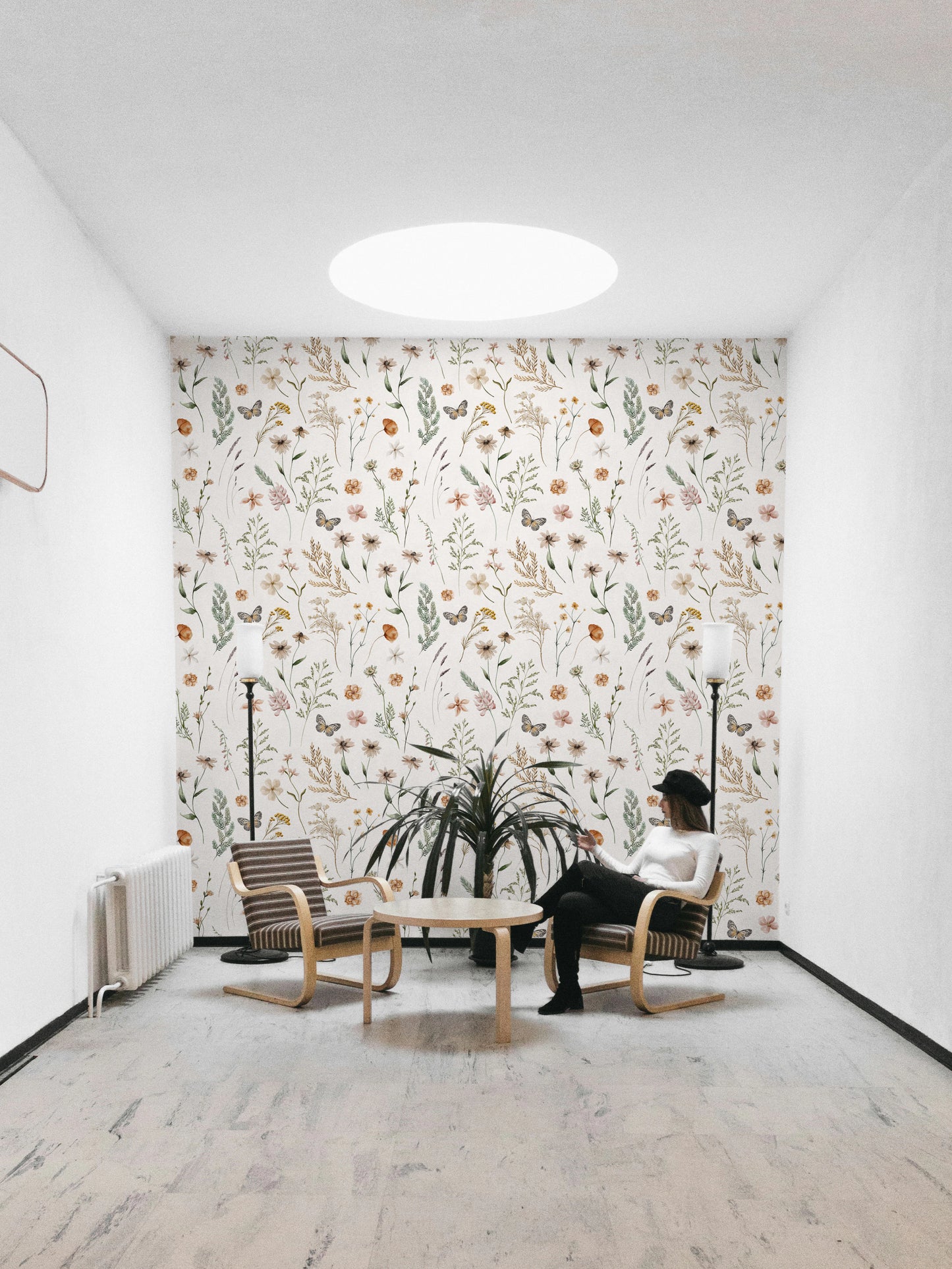 Boho Wildflower Meadow Watercolor Floral Print Wallpaper⁠