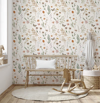Boho Wildflower Meadow Watercolor Floral Print Wallpaper⁠