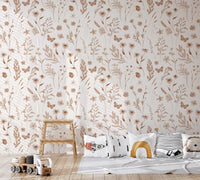 Rustic Earthy Wildflower and Butterfly Botanical Wallpaper Wallpaper⁠