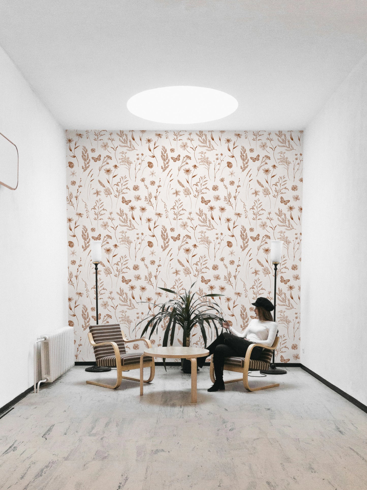 Rustic Earthy Wildflower and Butterfly Botanical Wallpaper Wallpaper⁠