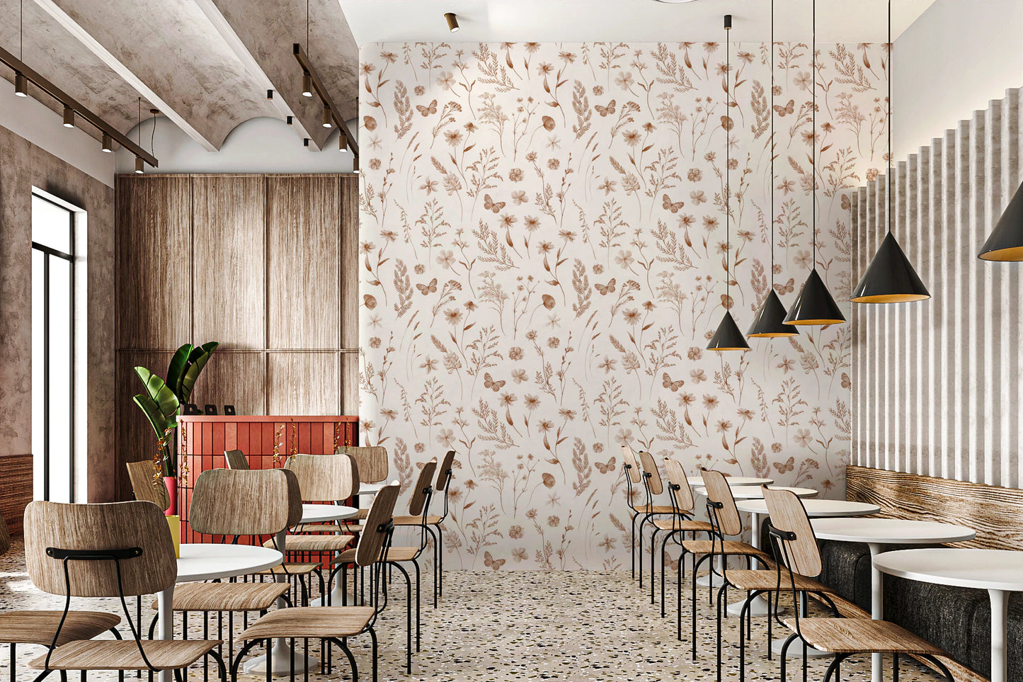 Rustic Earthy Wildflower and Butterfly Botanical Wallpaper Wallpaper⁠
