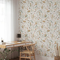 Enchanted Woodland Rabbit and Wildflower Meadow Scene Wallpaper⁠