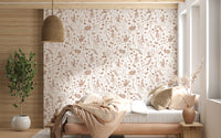 Charming Woodland Rabbits and Wildflowers Pattern Wallpaper⁠