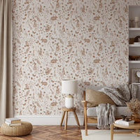 Charming Woodland Rabbits and Wildflowers Pattern Wallpaper⁠