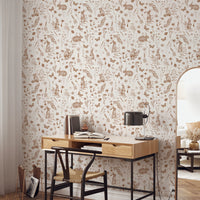 Charming Woodland Rabbits and Wildflowers Pattern Wallpaper⁠