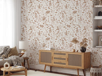 Charming Woodland Rabbits and Wildflowers Pattern Wallpaper⁠