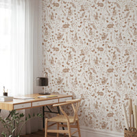 Charming Woodland Rabbits and Wildflowers Pattern Wallpaper⁠
