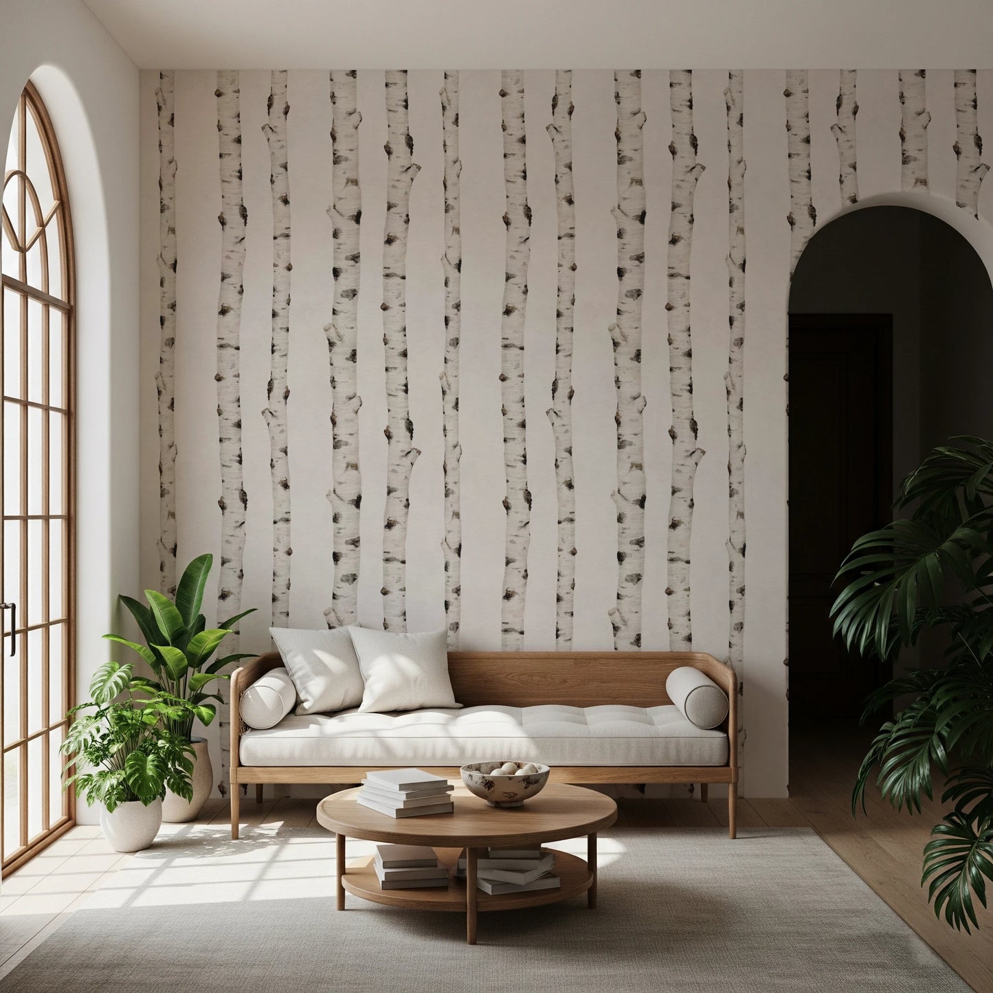 Rustic Birch Tree Forest Pattern Wallpaper⁠