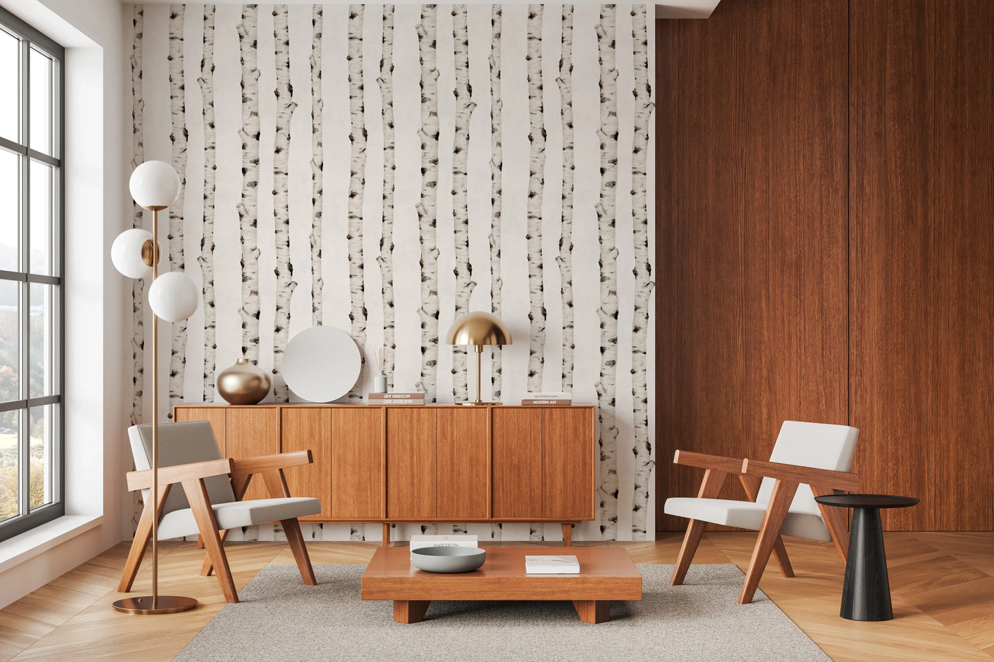 Rustic Birch Tree Forest Pattern Wallpaper⁠