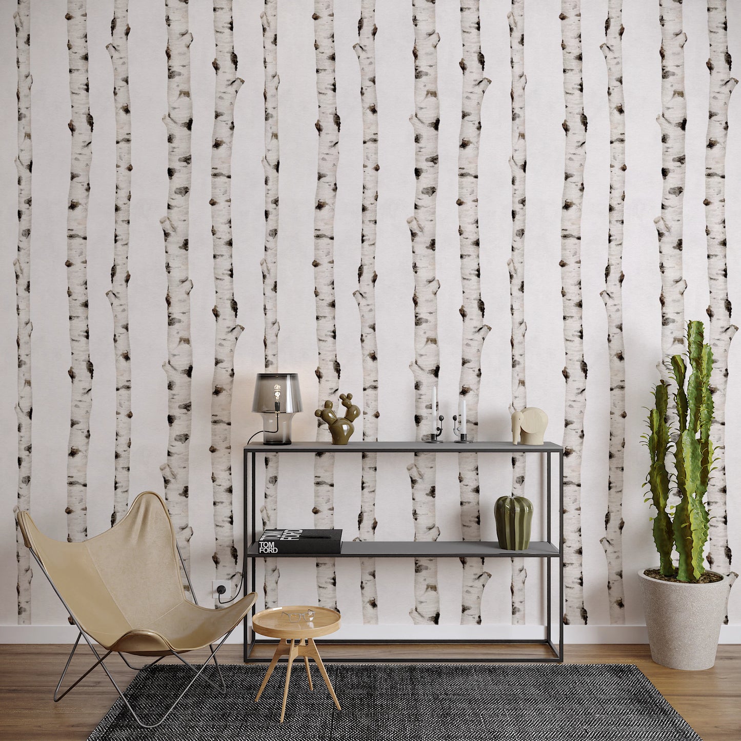 Rustic Birch Tree Forest Pattern Wallpaper⁠