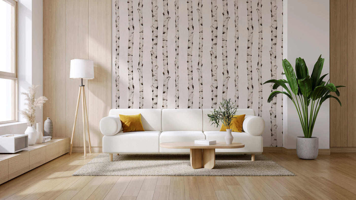 Rustic Birch Tree Forest Pattern Wallpaper⁠
